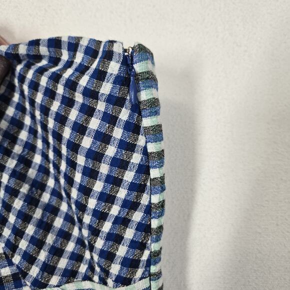 Anthro Maeve Waverly Midi Plaid One Shoulder Dress sz 2 Blue Multi Hanky Hem - Picture 6 of 15